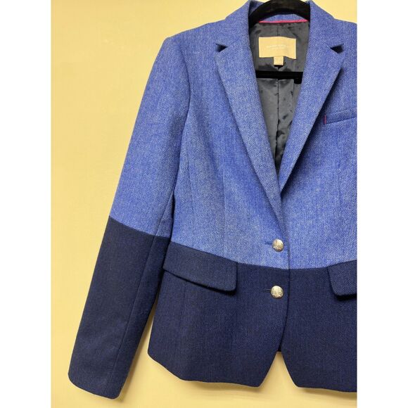 BANANA REPUBLIC H*cking Jacket Colorblock Bright Blue Wool Blend, Sz 4 - Picture 4 of 16
